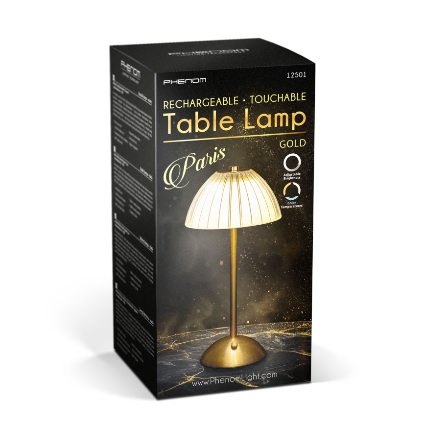 PARIS Dimmable Rechargeable LED Desk Lamp LED/2W/5V 2700K/4000K/6500K 800 mAh Gold