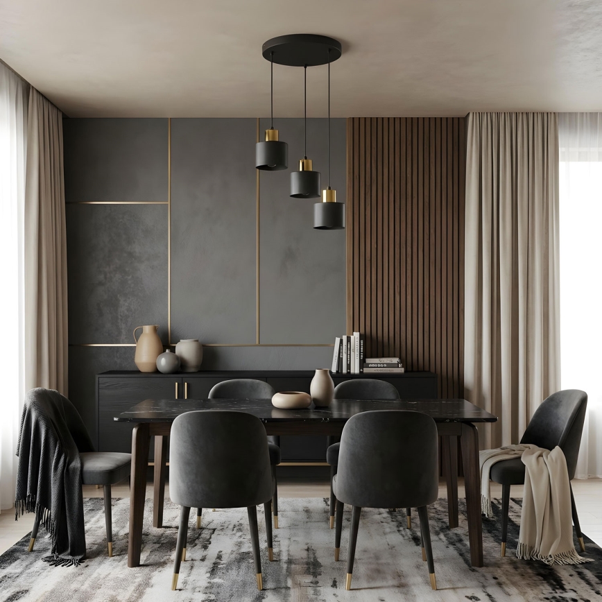 PARKLA cable-hung pendant light 3xE27/15W/230V, black