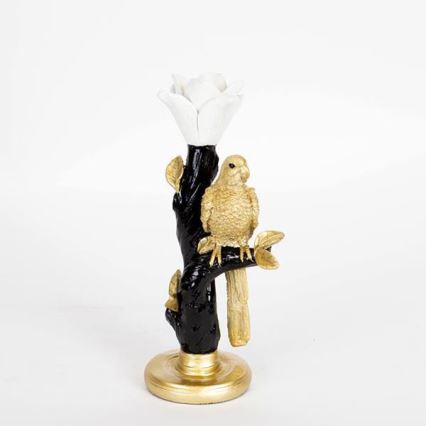 Parrot Candle Holder 13x10x28 cm, Resin, Gold/Black