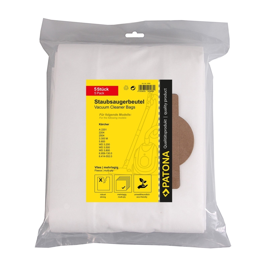 PATONA - Bags for vacuum cleaner KÄRCHER A2201/2204/2504/3.300/5.800 - 5 pieces