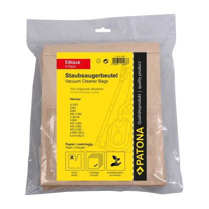 PATONA - Bags for vacuum cleaner KÄRCHER WD3/A2201/2204/2504/3.300/5.800 paper - 5 pcs