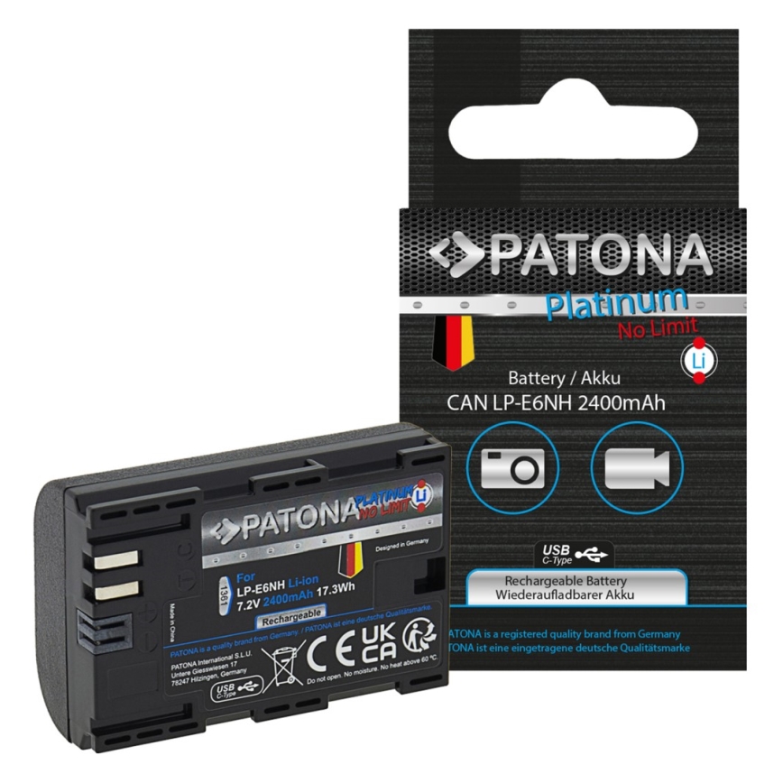 PATONA - Battery Canon LP-E6NH 2600mAh Li-Ion Platinum USB-C