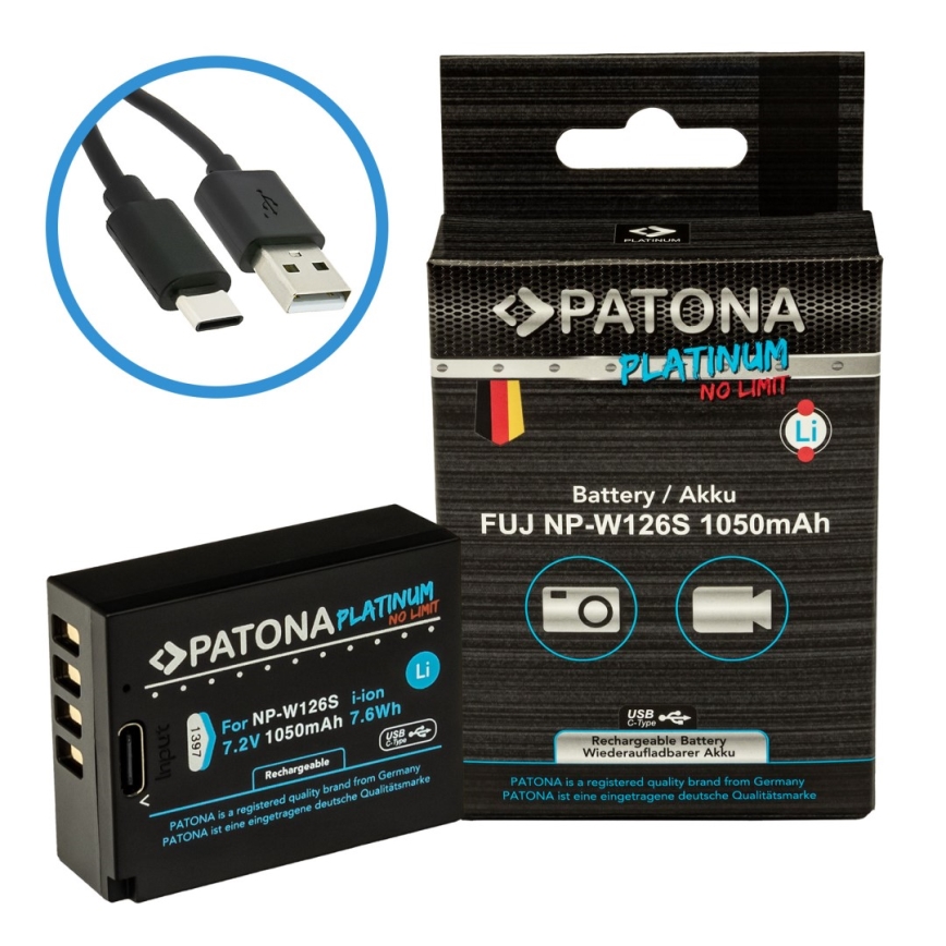 PATONA - Battery Fuji NP-W126S 1050mAh Li-Ion Platinum USB-C charging