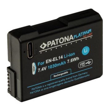 PATONA - Battery Nikon EN-EL14/EN-EL14A 1030mAh Li-Ion Platinum USB-C charging