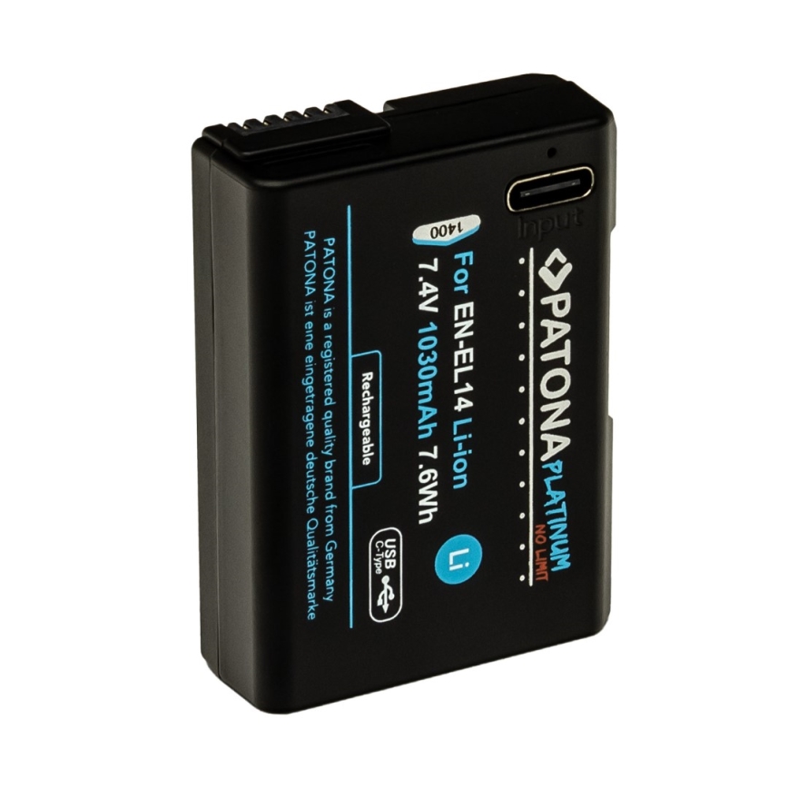 PATONA - Battery Nikon EN-EL14/EN-EL14A 1030mAh Li-Ion Platinum USB-C charging