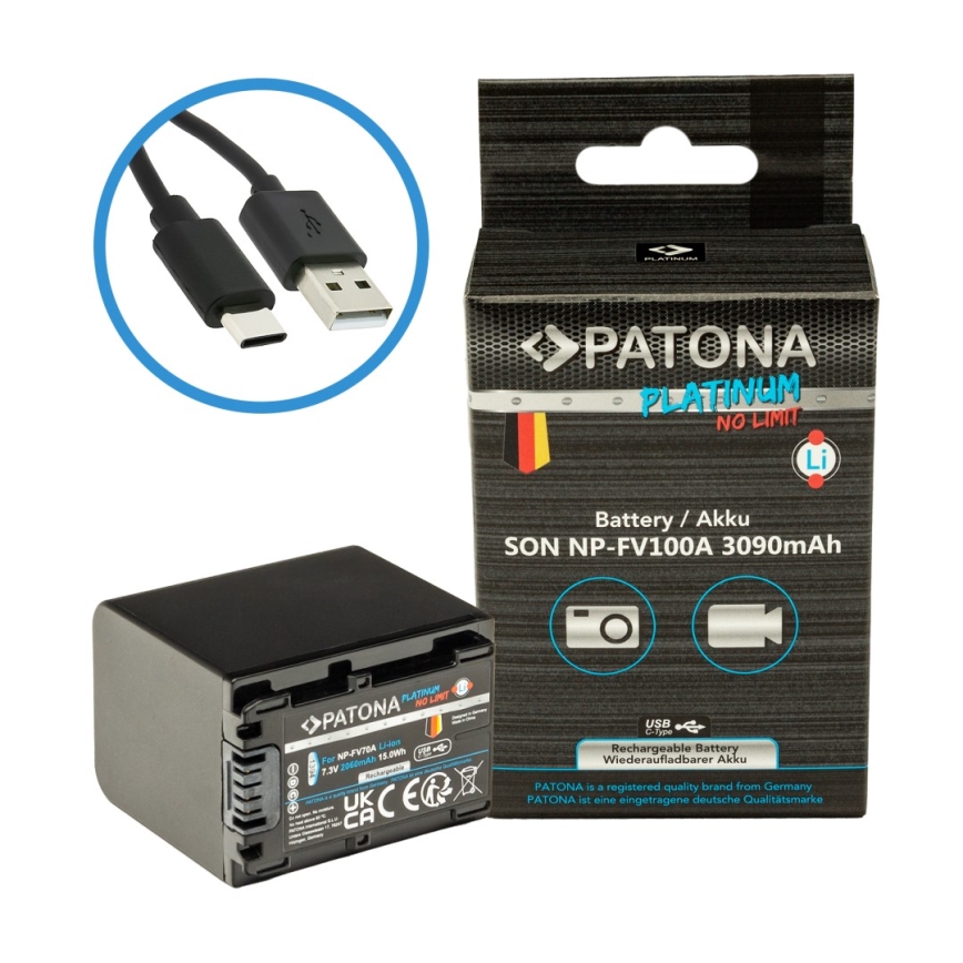 PATONA - Battery Sony NP-FV100 3090mAh Li-Ion Platinum USB-C charging