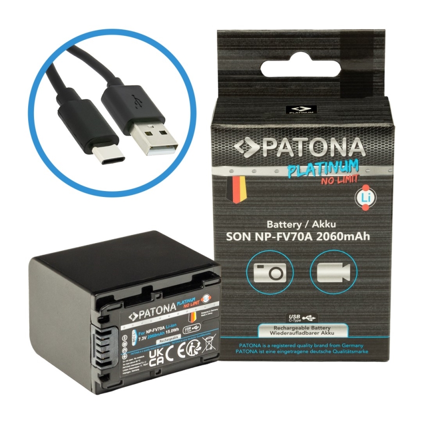 PATONA - Battery Sony NP-FV70A 2060mAh Li-Ion Platinum USB-C charging