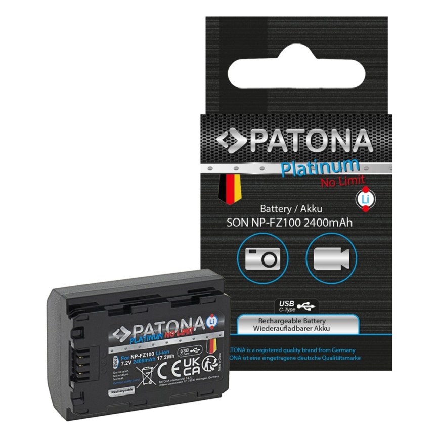 PATONA - Battery Sony NP-FZ100 2400mAh Li-Ion Platinum USB-C