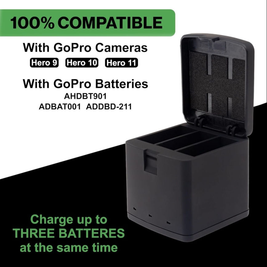 PATONA - Charger Triple GoPro Hero 9/Hero 10/Hero 11/Hero 12