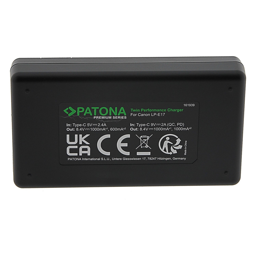PATONA - Fast charger Dual Canon LP-E17 + cable USB-C 0,6m
