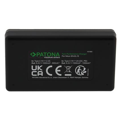 PATONA - Fast charger Dual Nikon EN-EL15/EN-EL15C + cable USB-C 0,6m