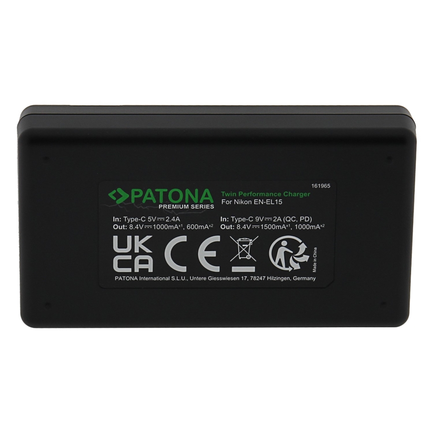 PATONA - Fast charger Dual Nikon EN-EL15/EN-EL15C + cable USB-C 0,6m
