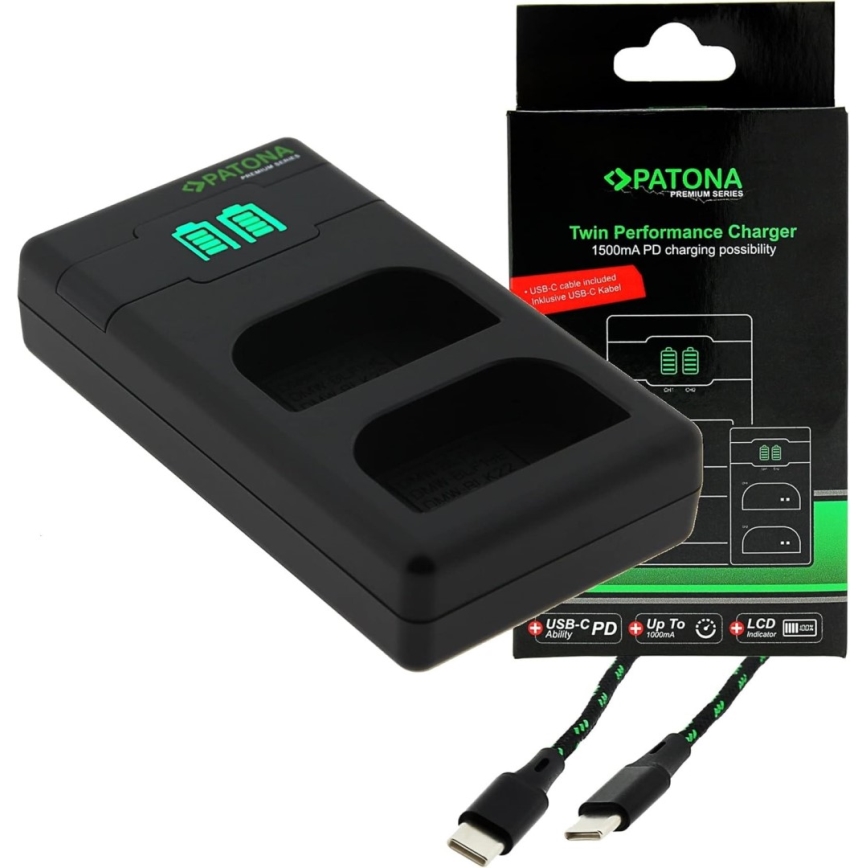 PATONA - Fast charger Dual Olympus BLX-1 + cable USB-C 0,6m