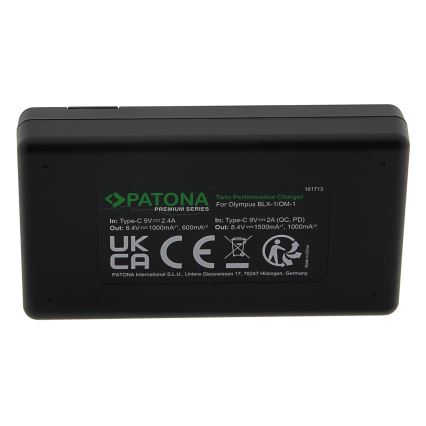 PATONA - Fast charger Dual Olympus BLX-1 + cable USB-C 0,6m