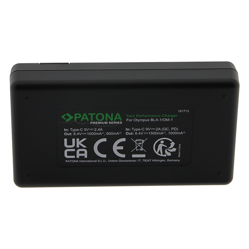 PATONA - Fast charger Dual Olympus BLX-1 + cable USB-C 0,6m