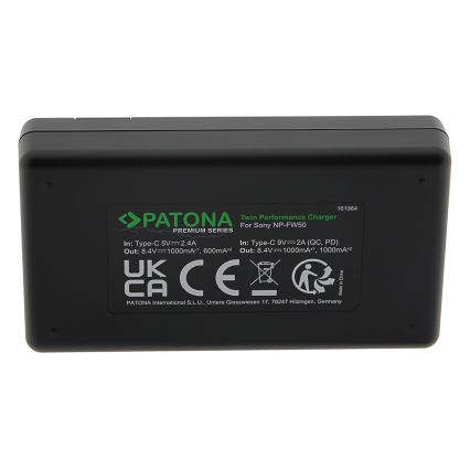 PATONA - Fast charger Dual Sony NP-FW50 + cable USB-C 0,6m