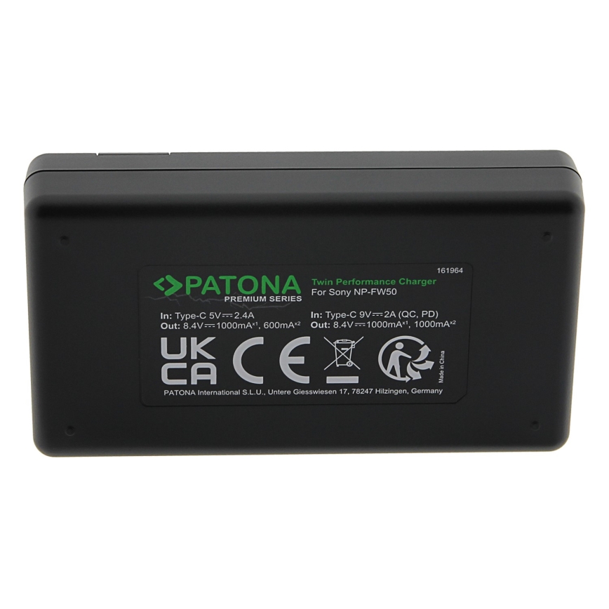 PATONA - Fast charger Dual Sony NP-FW50 + cable USB-C 0,6m