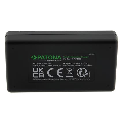 PATONA - Fast charger Dual Sony NP-FZ100 + cable USB-C 0,6m