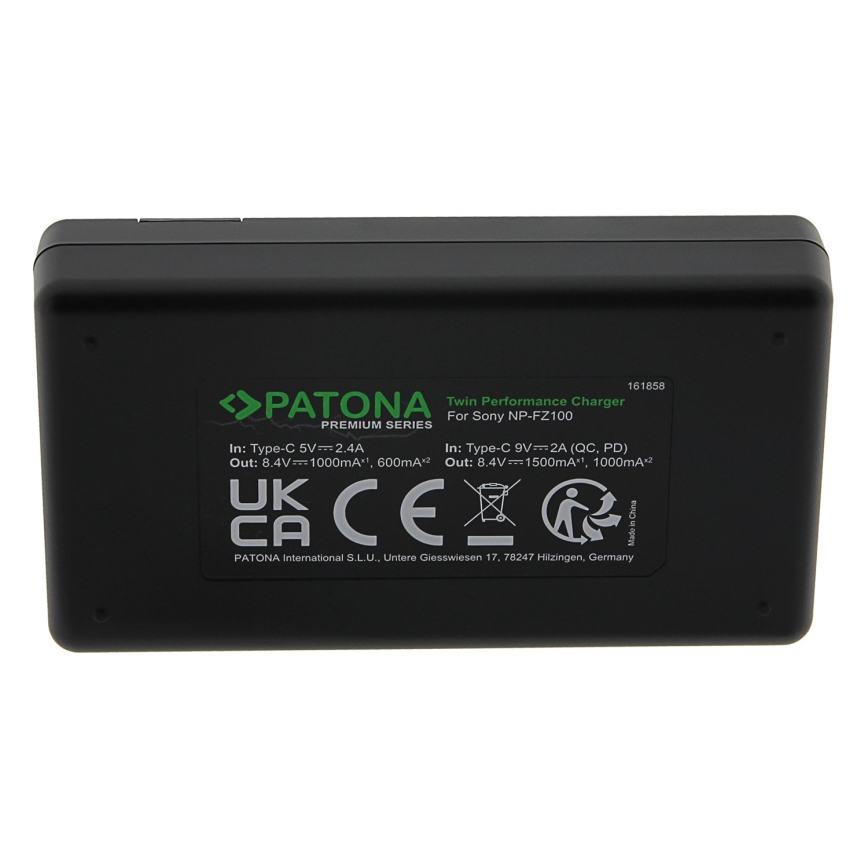 PATONA - Fast charger Dual Sony NP-FZ100 + cable USB-C 0,6m