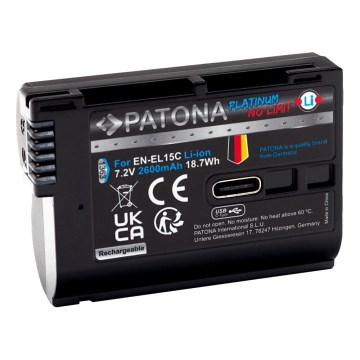 PATONA - Rechargeable Battery for Nikon EN-EL15C 2600mAh Li-Ion Platinum USB-C