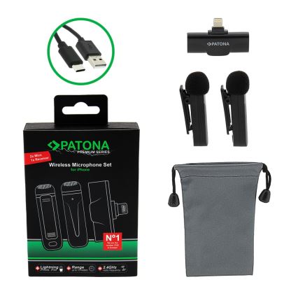 PATONA - SET 2x Wireless microphone with a clip for iPhones USB-C 5V 50 mAh