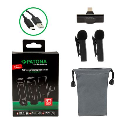 PATONA - SET 2x Wireless microphone with a clip for smartphones USB-C 5V