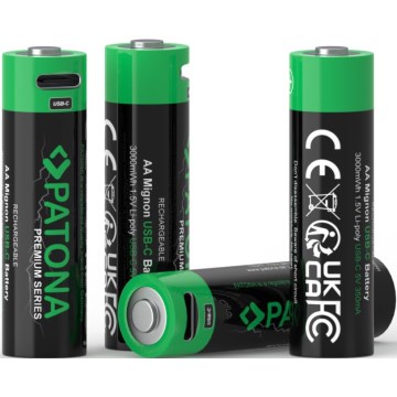 PATONA - SET 4x Battery AA/LR6 Li-Pol 2000mAh 1,5Vs with USB-C charging