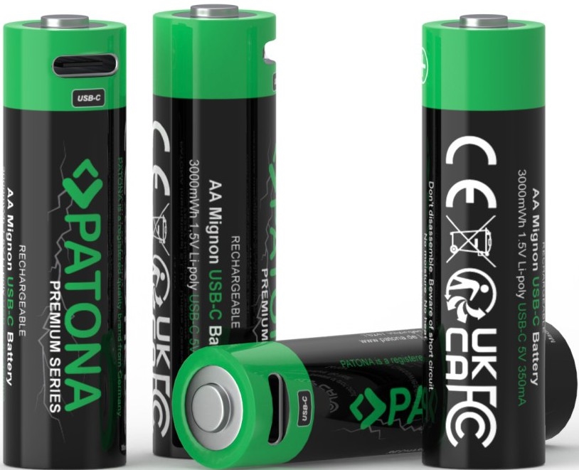 PATONA - SET 4x Battery AA/LR6 Li-Pol 2000mAh 1,5Vs with USB-C charging