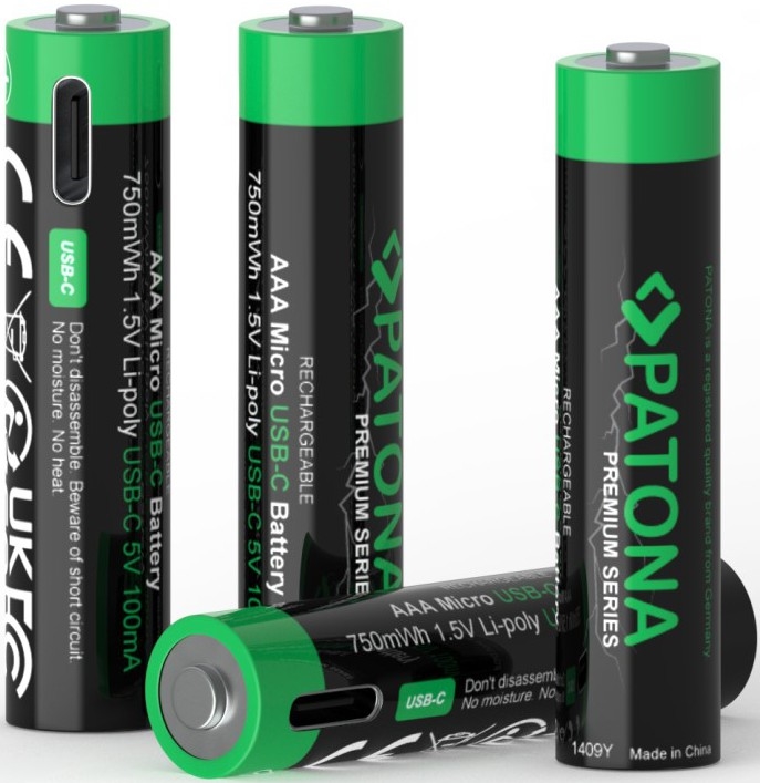 PATONA - SET 4x Battery AAA/LR03 Li-Pol 500mAh 1,5V with USB-C charging