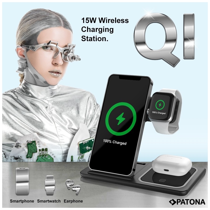 PATONA - Wireless charger 3in1 for iPhone black
