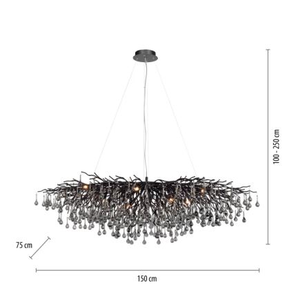 Paul Neuhaus 2031-18 - ICICLE cable-suspended chandelier 15xG9/40W/230V 75x150 cm black