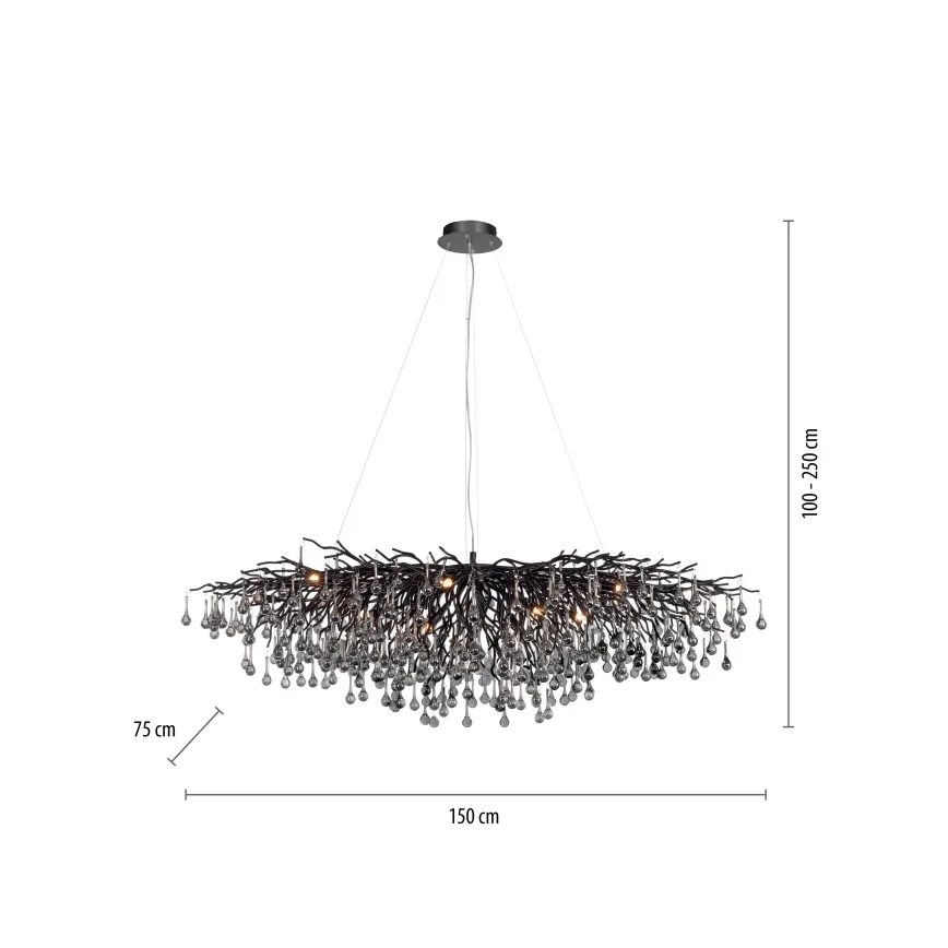 Paul Neuhaus 2031-18 - ICICLE cable-suspended chandelier 15xG9/40W/230V 75x150 cm black