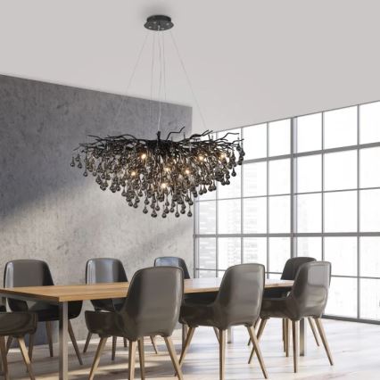 Paul Neuhaus 2192-18 - ICICLE cable-suspended chandelier, 10 x G9, 40 W, 230 V, 50 x 100 cm, black