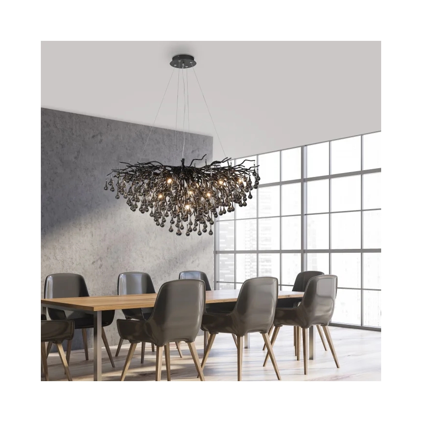 Paul Neuhaus 2192-18 - ICICLE cable-suspended chandelier, 10 x G9, 40 W, 230 V, 50 x 100 cm, black
