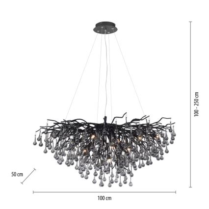 Paul Neuhaus 2192-18 - ICICLE cable-suspended chandelier, 10 x G9, 40 W, 230 V, 50 x 100 cm, black