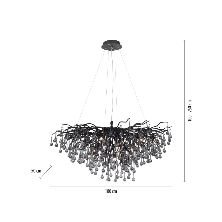 Paul Neuhaus 2192-18 - ICICLE cable-suspended chandelier, 10 x G9, 40 W, 230 V, 50 x 100 cm, black