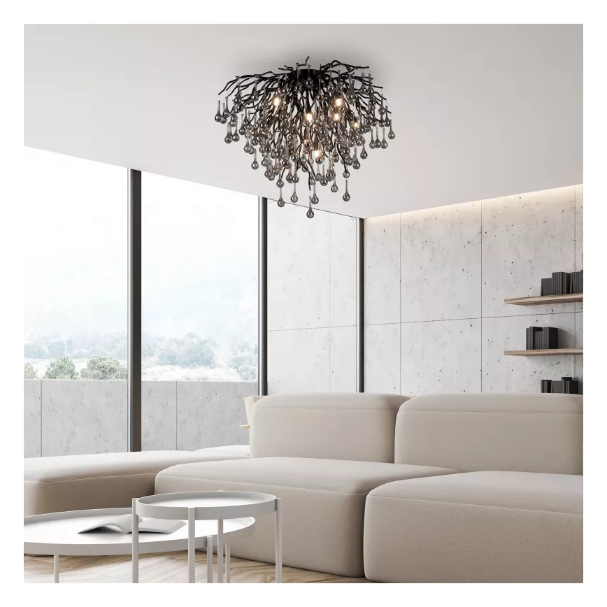 Paul Neuhaus 8091-18 - Flush-mounted chandelier ICICLE 9xG9/40W/230V dia. 50 cm black