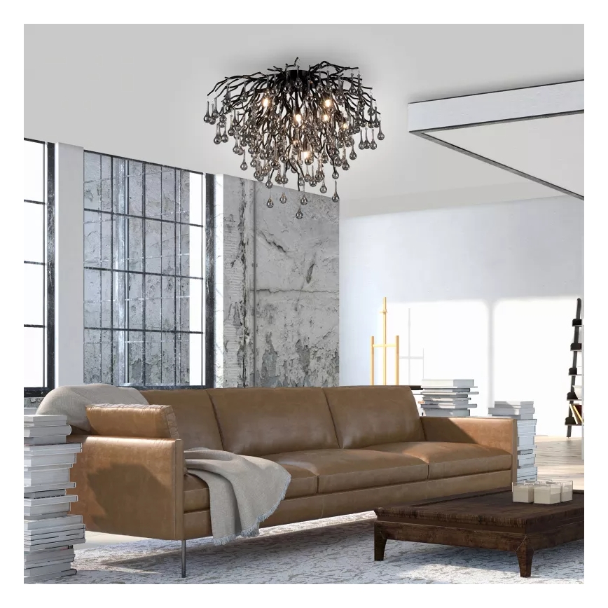 Paul Neuhaus 8091-18 - Flush-mounted chandelier ICICLE 9xG9/40W/230V dia. 50 cm black