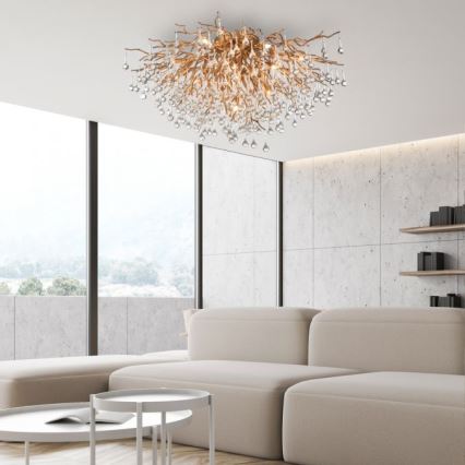 Paul Neuhaus 8092-11 - Surface-mounted chandelier ICICLE 14xG9/40W/230V d. 100 cm brass