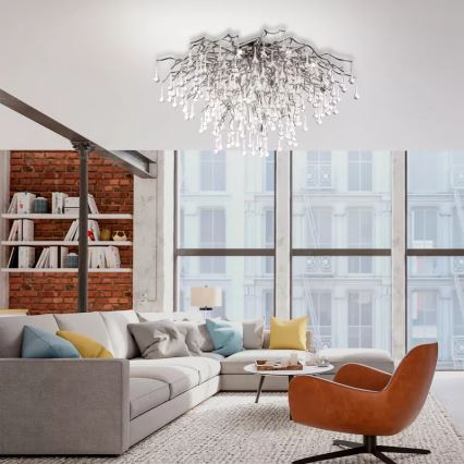 Paul Neuhaus 8092-55 - Flush-mounted chandelier ICICLE 14xG9/40W/230V Ø 100 cm polished chrome