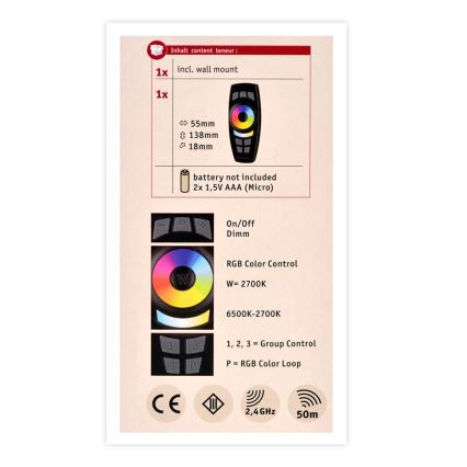 Paulmann 50067 - RGBW Remote control SMART HOME 2xAAA ZigBee