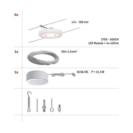 Paulmann 50109 - SET 4xLED/4,4W Dimmable spotlight for a string system SMART DISC 230V