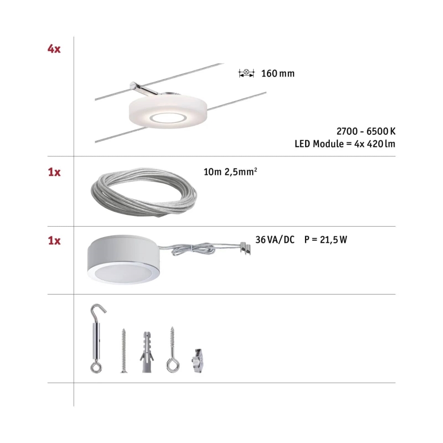 Paulmann 50109 - SET 4xLED/4,4W Dimmable spotlight for a string system SMART DISC 230V