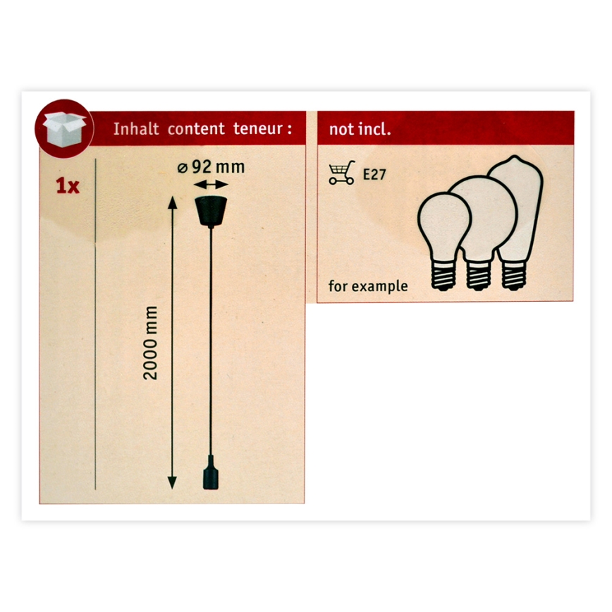 Paulmann 50346 - Power cable NEORDIC 1xE27/20W/230V IP44