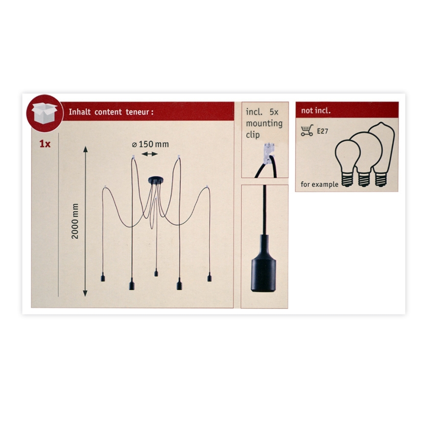 Paulmann 50389 - Chandelier on a string NEORDIC 5xE27/20W/230V spider