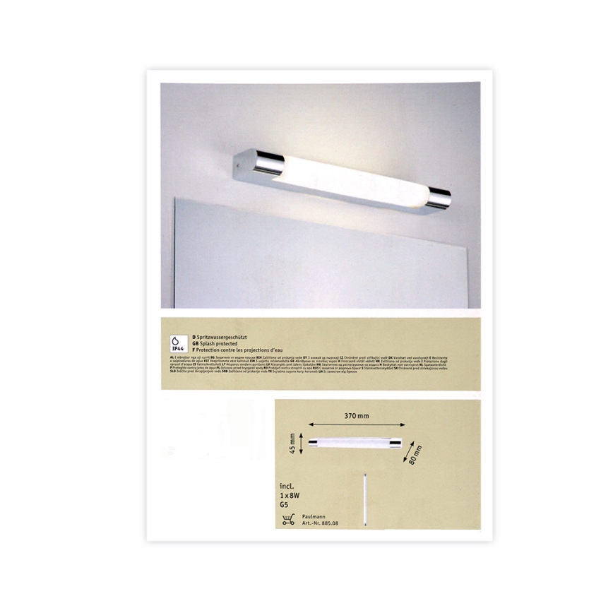 Paulmann 70360 -  1xG5/8W IP44 Bathroom mirror lighting MIZAR 230V