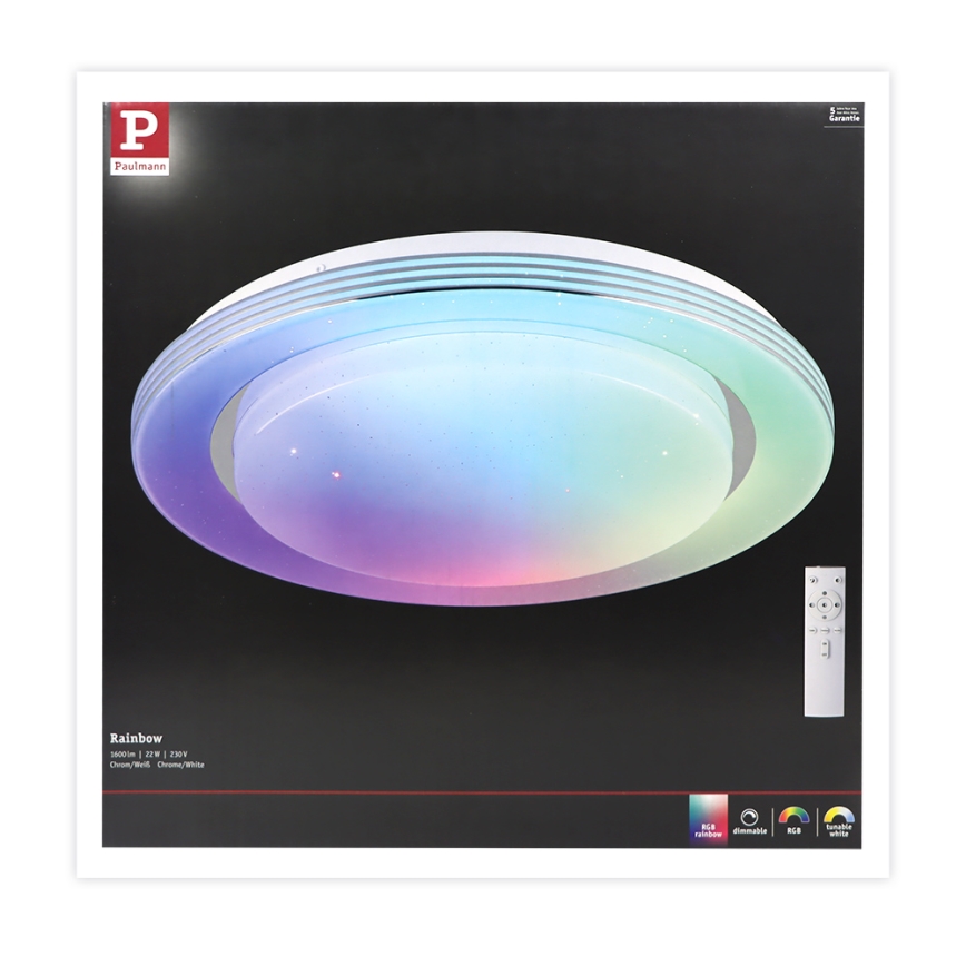 Paulmann 70546 - LED RGBW/22W Dimmable ceiling light RAINBOW 230V 3000-6500K + remote control