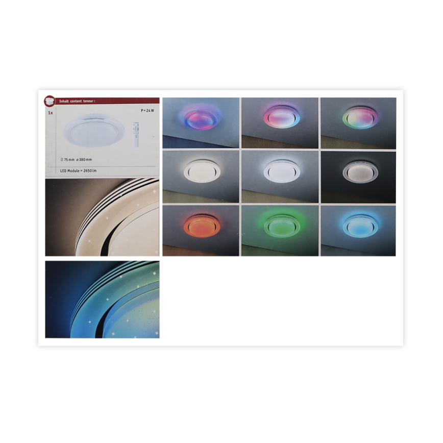 Paulmann 70546 - LED RGBW/22W Dimmable ceiling light RAINBOW 230V 3000-6500K + remote control