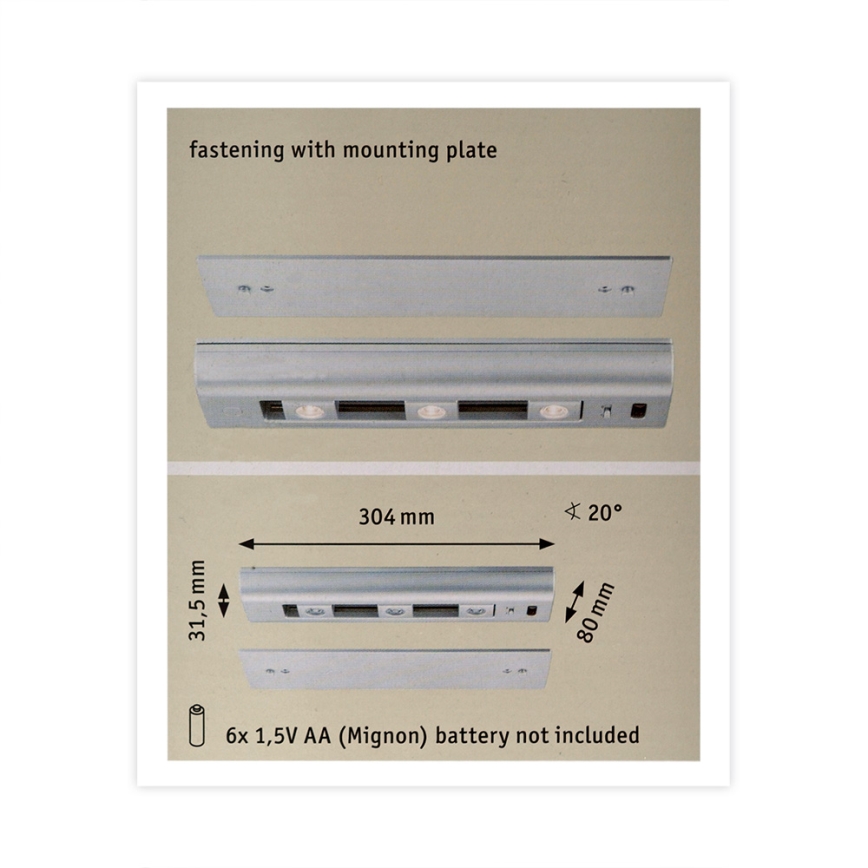 Paulmann 70640 - 3xLED/0,5W Dimmable cabinet light SLIDE 6xAA