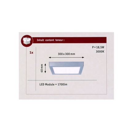Paulmann 70650 - LED/17W Ceiling light LUNAR 230V 30x30 cm matte chrome